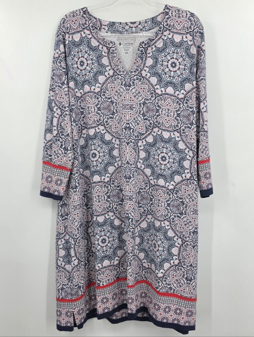 Coolibar Oceanside Tunic Dress XXL UPF50 Blue White Medallion Paisley 3/4 Sleeve